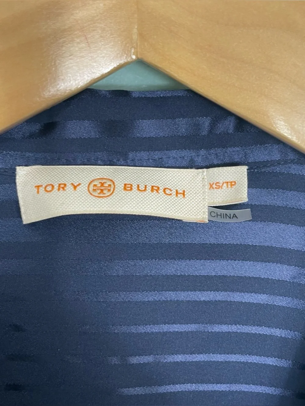 Tory Burch Striped Long Sleeve Drawstring Silk Blend Midi Dress‎ Navy Blue XS